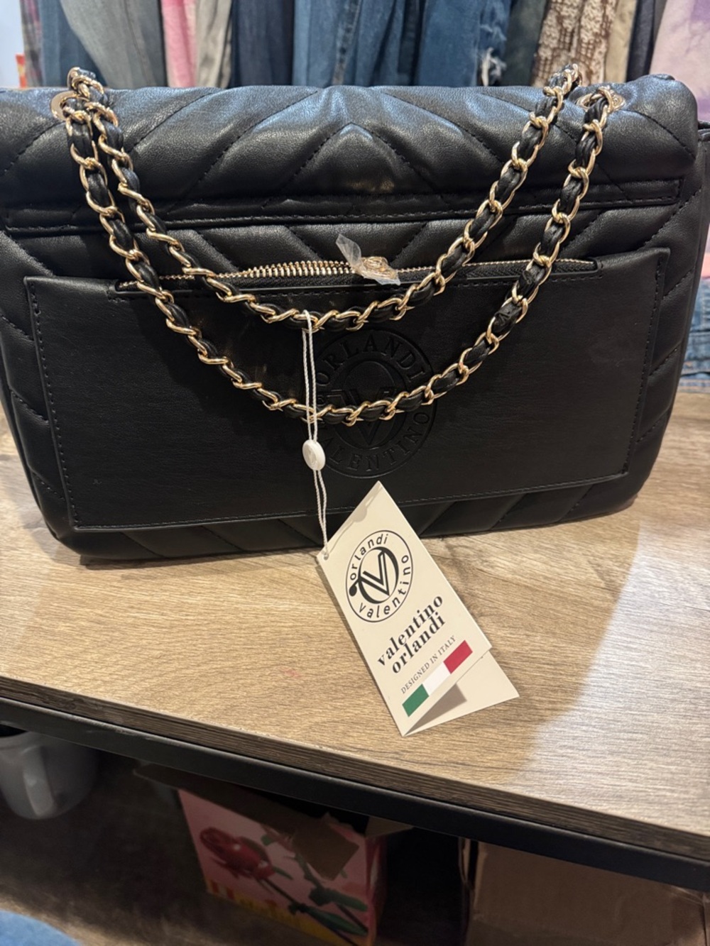 Black Quilted Leather Shoulder Bag with Gold Hardware - Picture 2 of 4